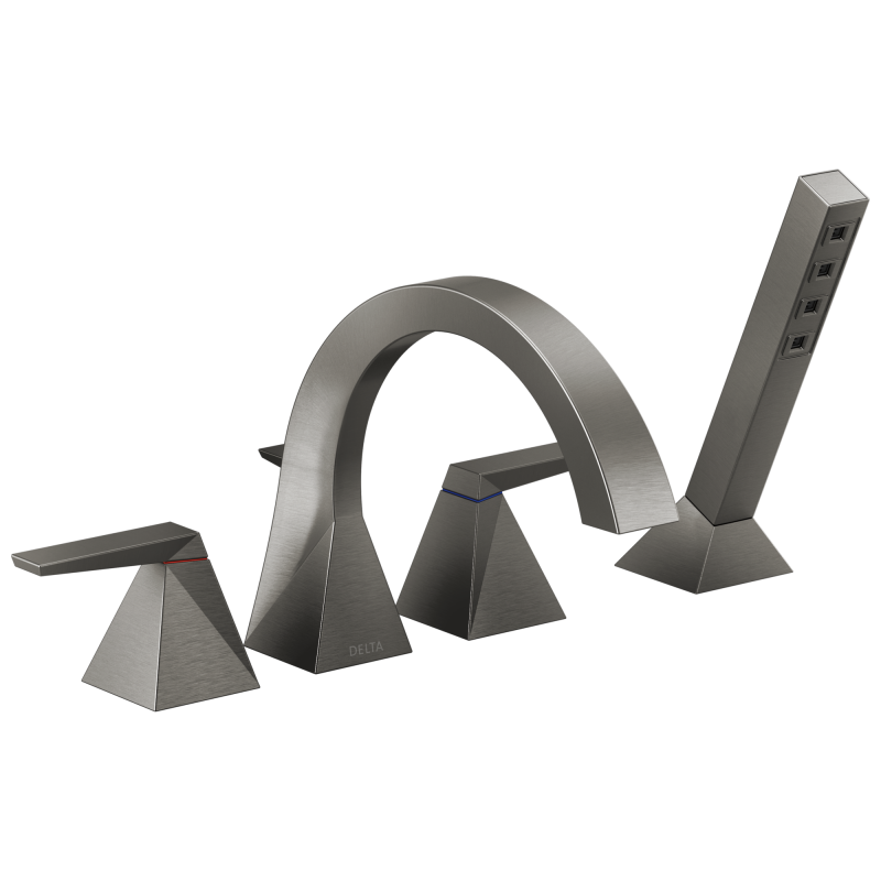 DELTA Trillian Two-Handle Roman Tub Trim with Hand Shower — Lumicoat® Black Stainless