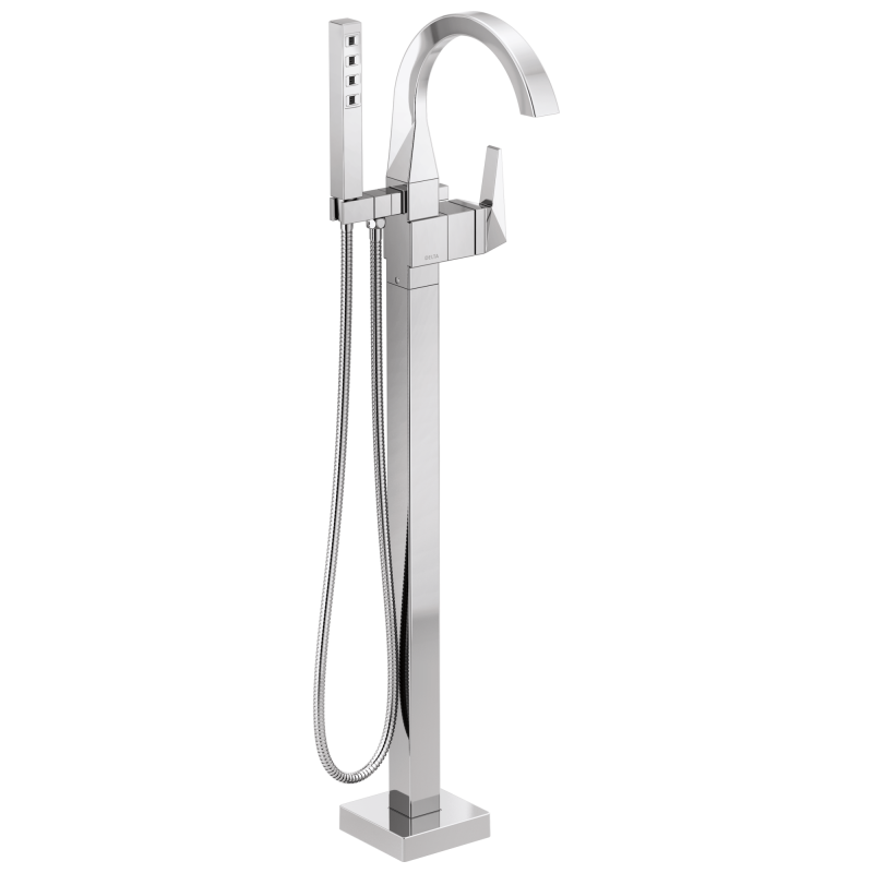 DELTA Trillian Single Handle Floor Mount Tub Filler Trim — Lumicoat® Chrome
