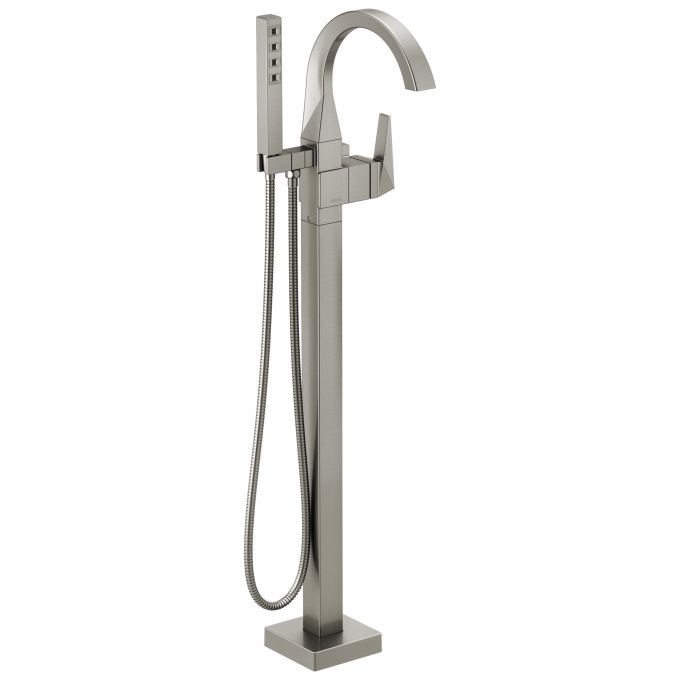 DELTA Trillian Single Handle Floor Mount Tub Filler Trim — Lumicoat® Stainless