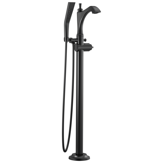 DELTA Dorval Single Handle Floor Mount Tub Filler Trim - Less Handle — Matte Black