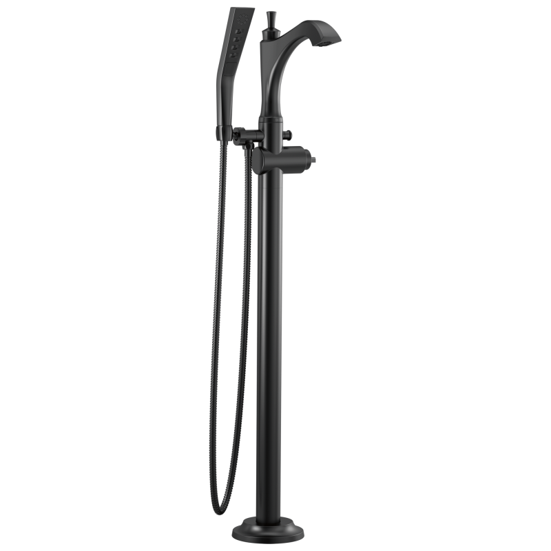 DELTA Dorval Single Handle Floor Mount Tub Filler Trim - Less Handle — Matte Black