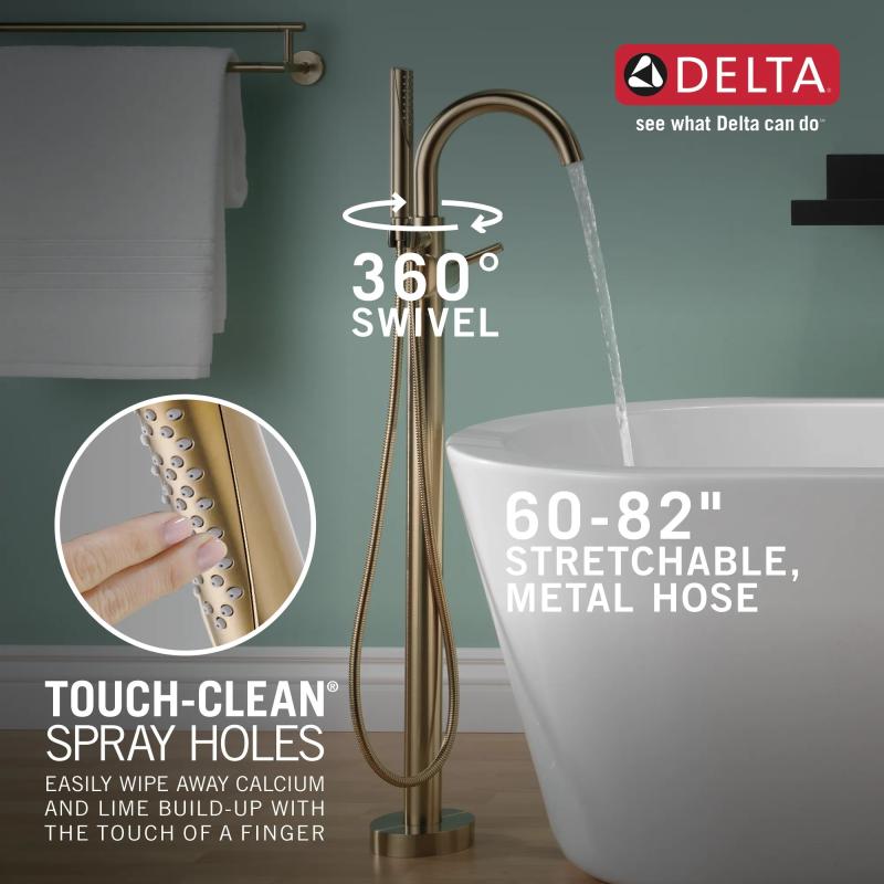DELTA Trinsic Single Handle Floor Mount Tub Filler Trim with Hand Shower — Champagne Bronze