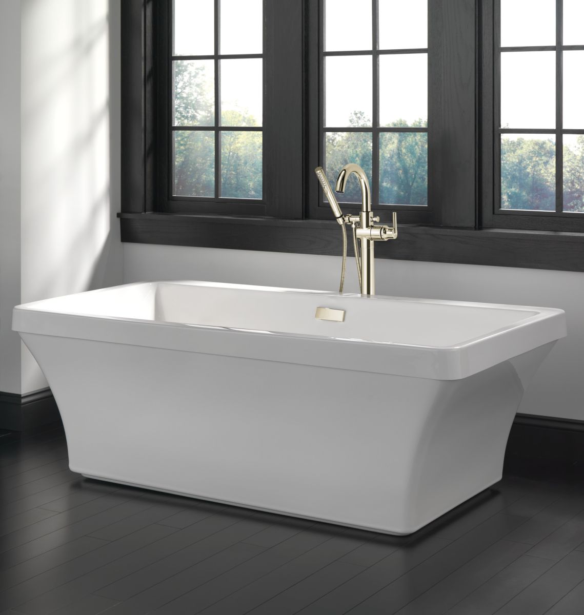 DELTA Trinsic Floor Mount Tub Filler Trim — Polished Nickel