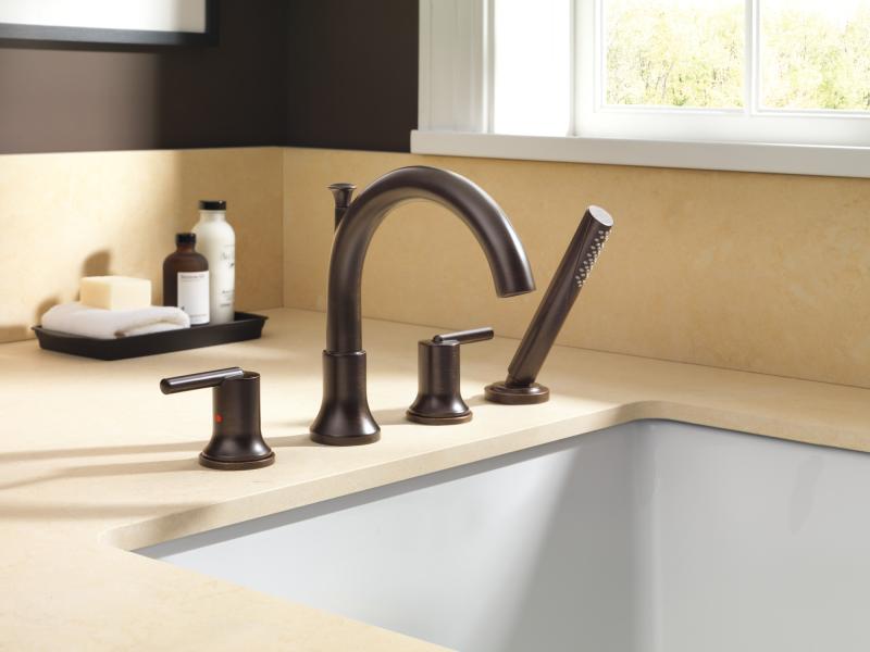 DELTA Trinsic Roman Tub with Hand Shower Trim — Venetian Bronze