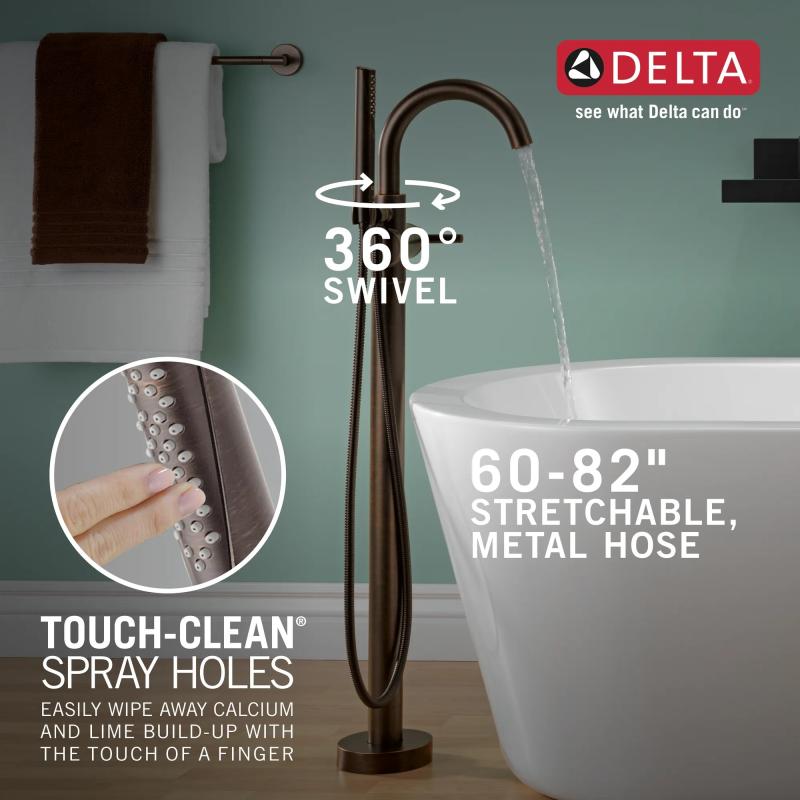DELTA Trinsic Single Handle Floor Mount Tub Filler Trim with Hand Shower — Venetian Bronze