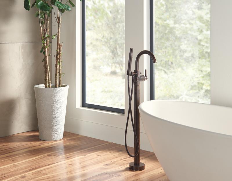 DELTA Trinsic Single Handle Floor Mount Tub Filler Trim with Hand Shower — Venetian Bronze