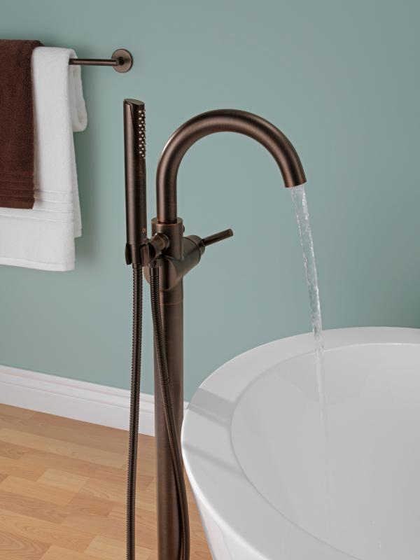 DELTA Trinsic Single Handle Floor Mount Tub Filler Trim with Hand Shower — Venetian Bronze