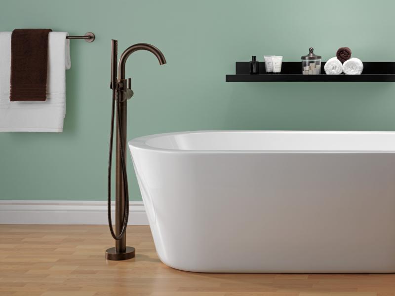 DELTA Trinsic Single Handle Floor Mount Tub Filler Trim with Hand Shower — Venetian Bronze