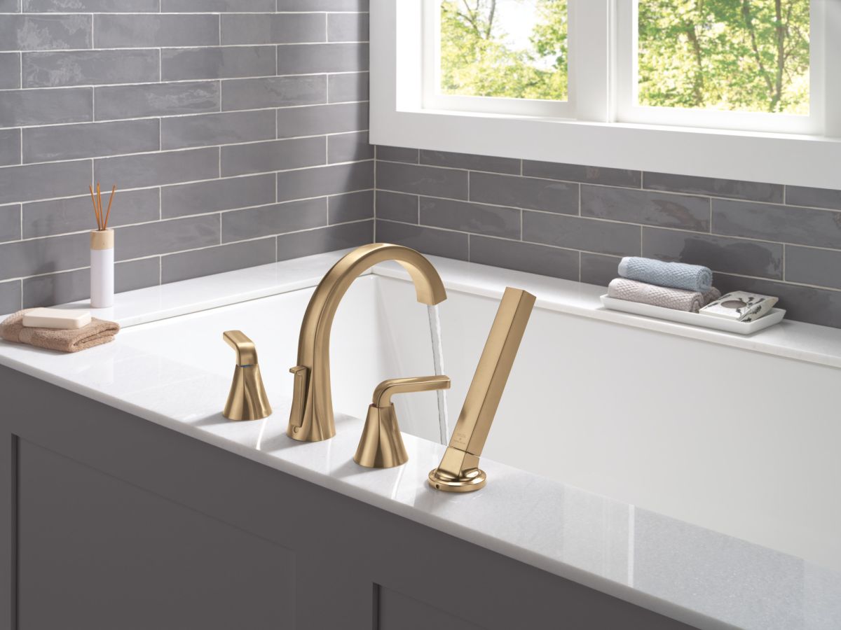 DELTA Lineax Roman Tub Trim with Hand Shower — Champagne Bronze