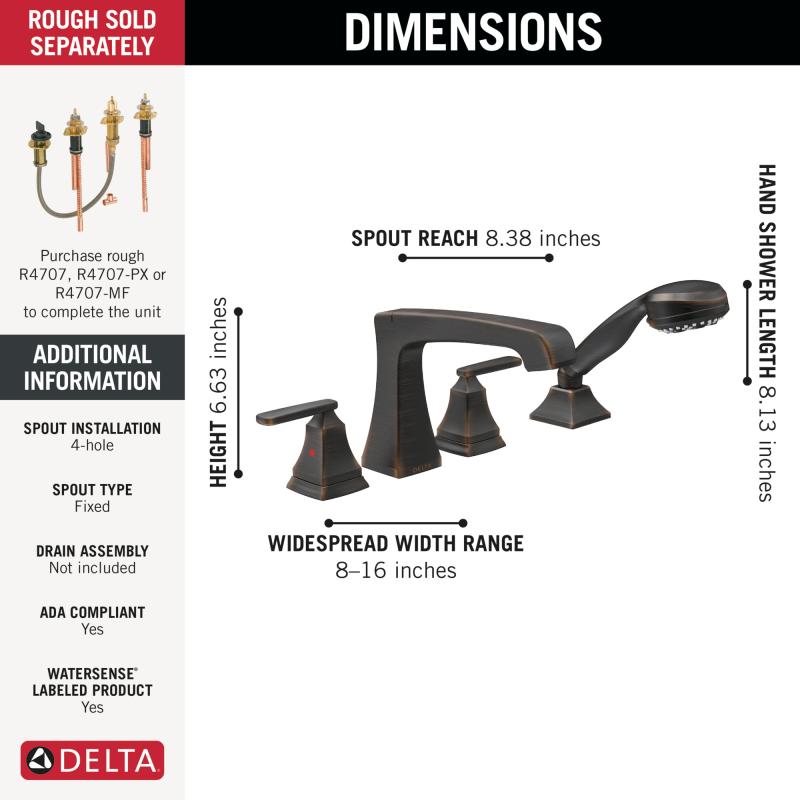 DELTA Ashlyn Roman Tub with Hand Shower Trim — Venetian Bronze