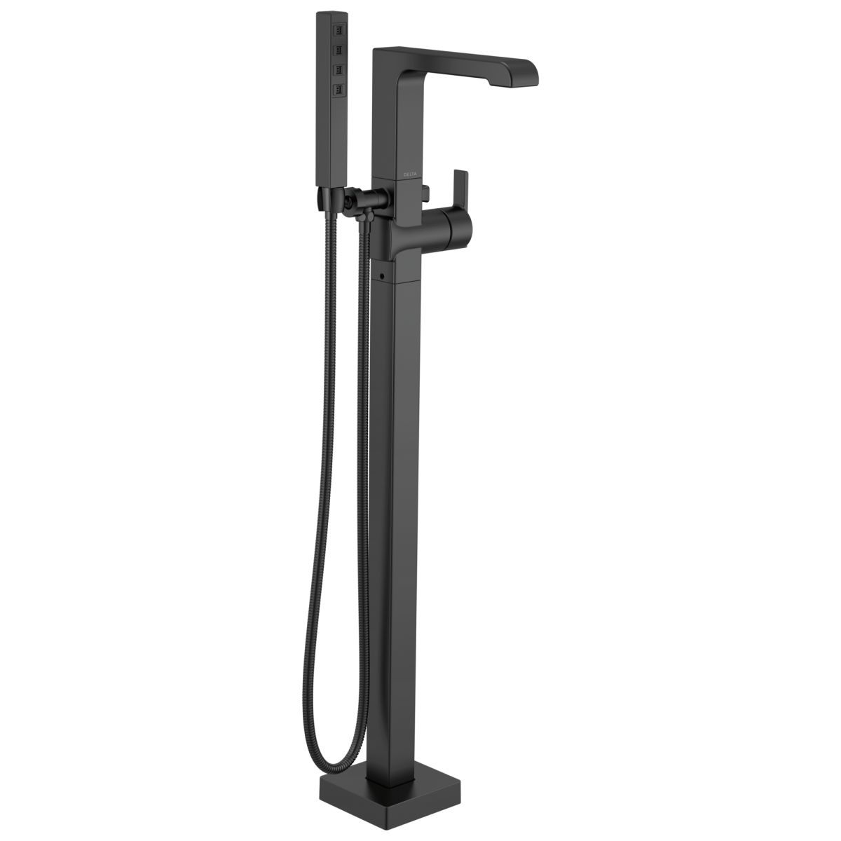 DELTA Ara Single Handle Floor Mount Tub Filler Trim with Hand Shower — Matte Black
