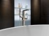 DELTA Ara Single Handle Floor Mount Tub Filler Trim with Hand Shower — Stainless