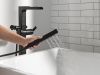 DELTA Ara Single Handle Floor Mount Channel Spout Tub Filler Trim with Hand Shower — Matte Black