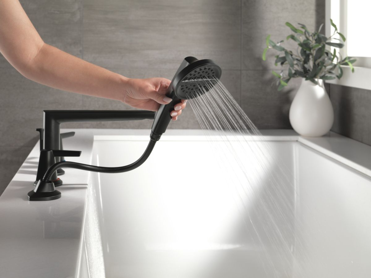 DELTA Galeon 4-Hole Roman Tub Trim with Hand Shower — Matte Black