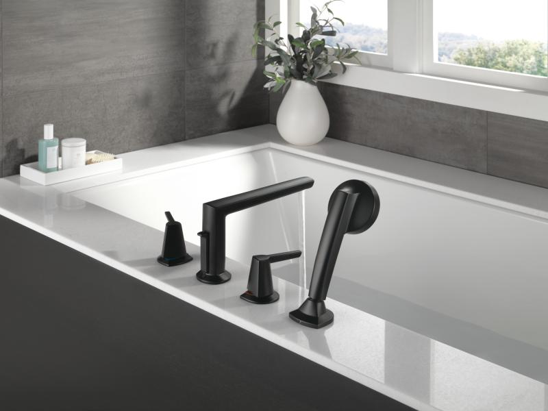 DELTA Galeon 4-Hole Roman Tub Trim with Hand Shower — Matte Black