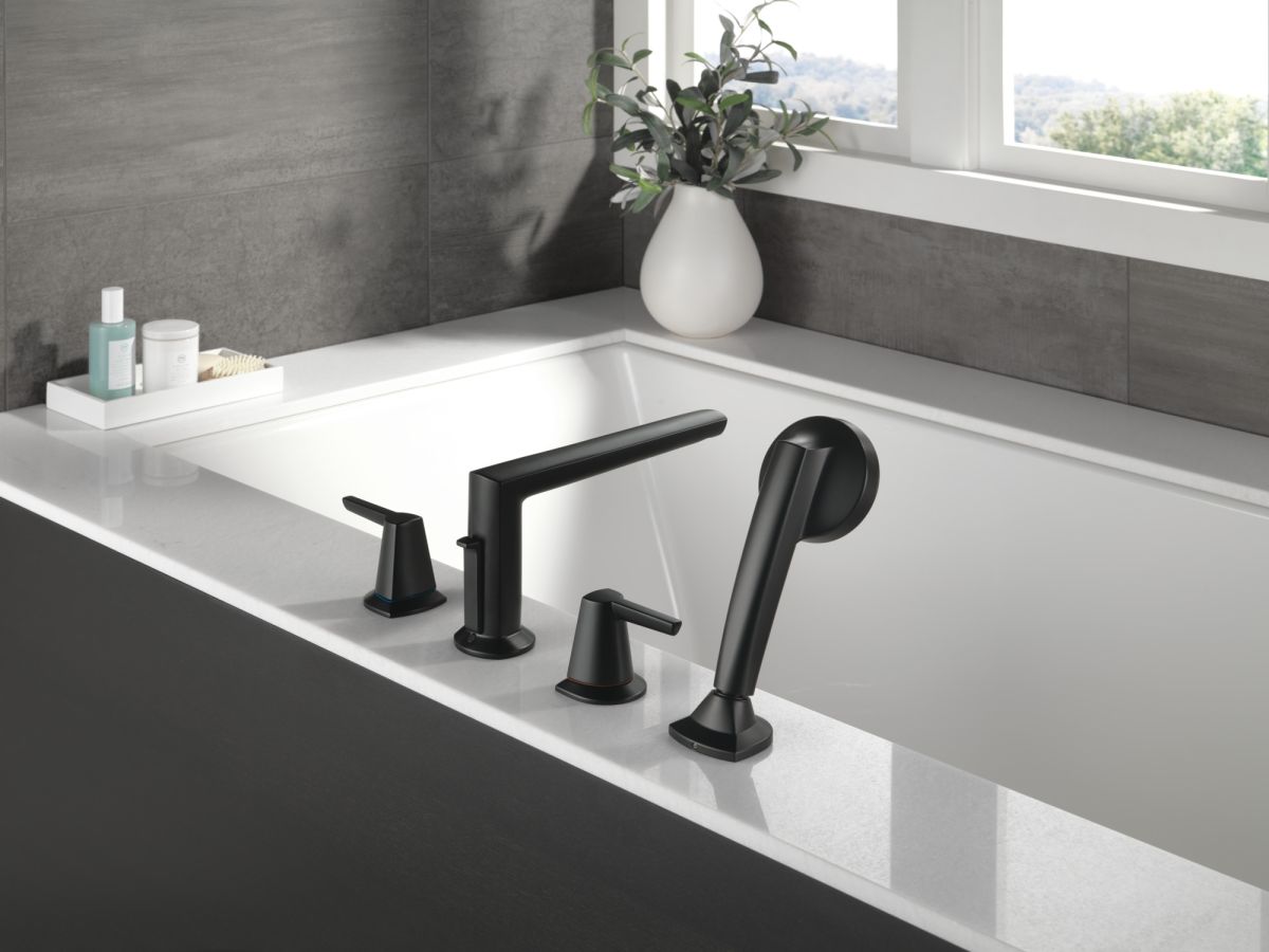 DELTA Galeon 4-Hole Roman Tub Trim with Hand Shower — Matte Black