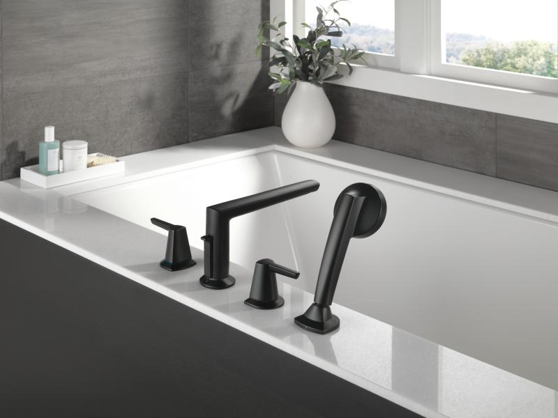 DELTA Galeon 4-Hole Roman Tub Trim with Hand Shower — Matte Black