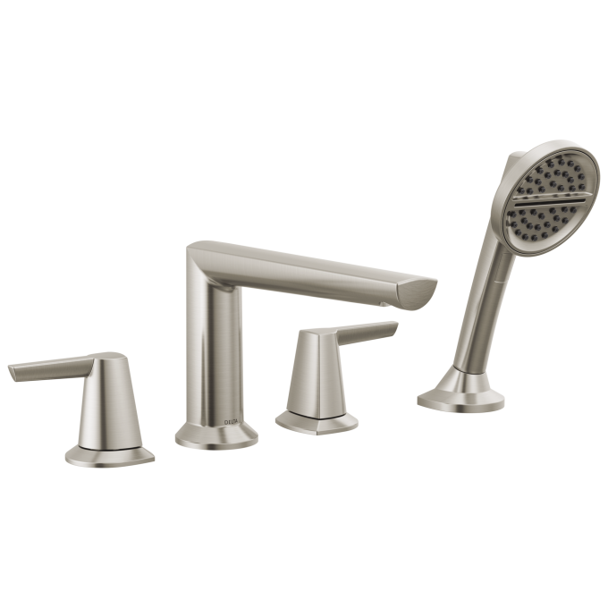 DELTA Galeon 4-Hole Roman Tub Trim with Hand Shower — Lumicoat® Stainless
