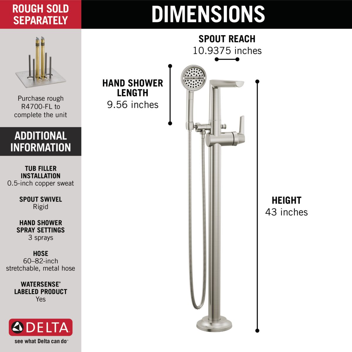 DELTA Galeon Free Standing Tub Filler — Lumicoat® Stainless