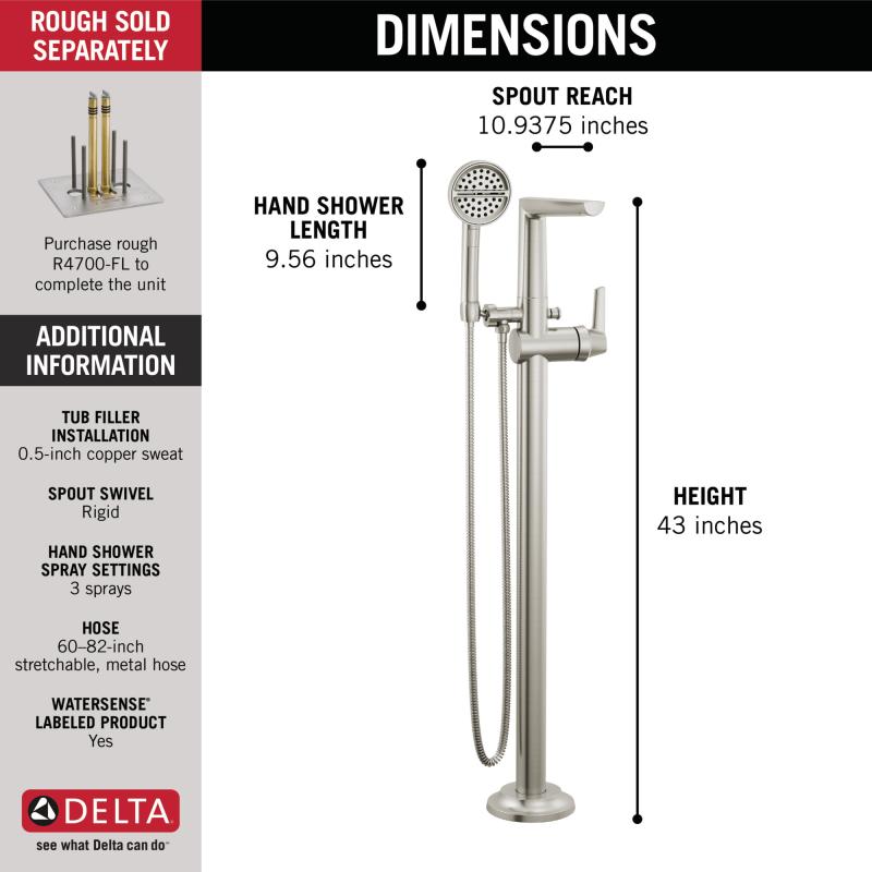 DELTA Galeon Free Standing Tub Filler — Lumicoat® Stainless