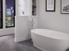 DELTA Zura Single Handle Floor Mount Tub Filler Trim with Hand Shower — Chrome