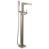 DELTA Zura Single Handle Floor Mount Tub Filler Trim with Hand Shower — Stainless