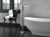DELTA Zura Single Handle Floor Mount Tub Filler Trim with Hand Shower — Stainless