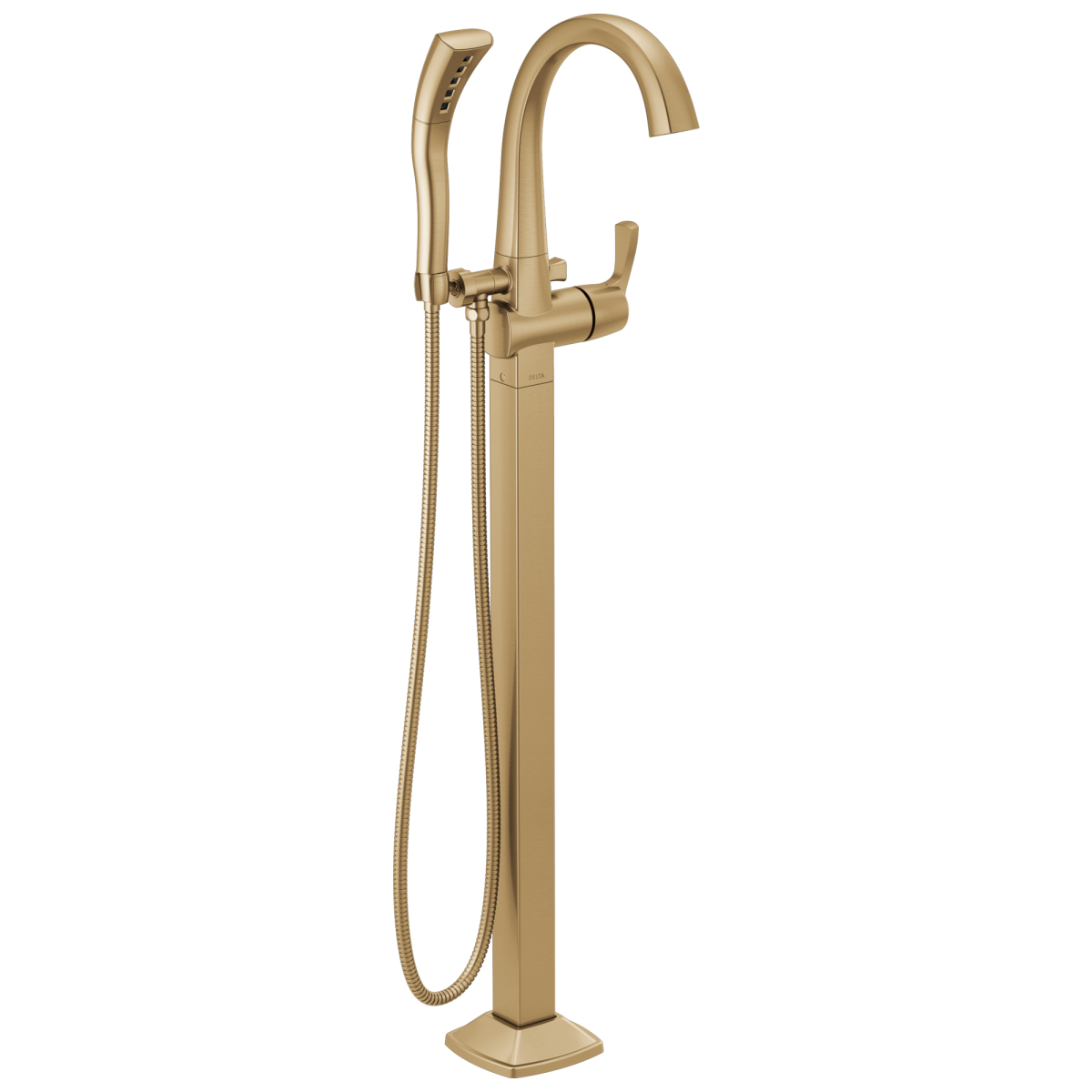 DELTA Stryke Floor Mount Tub Filler Trim — Lumicoat® Champagne Bronze