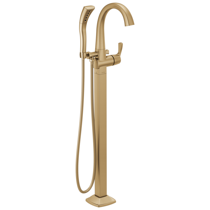 DELTA Stryke Floor Mount Tub Filler Trim — Lumicoat® Champagne Bronze