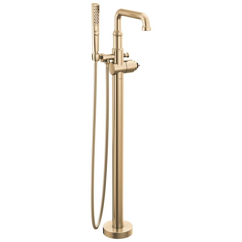 DELTA Broderick Floor Mount Tub Filler Trim- Less Handle — Lumicoat® Champagne Bronze