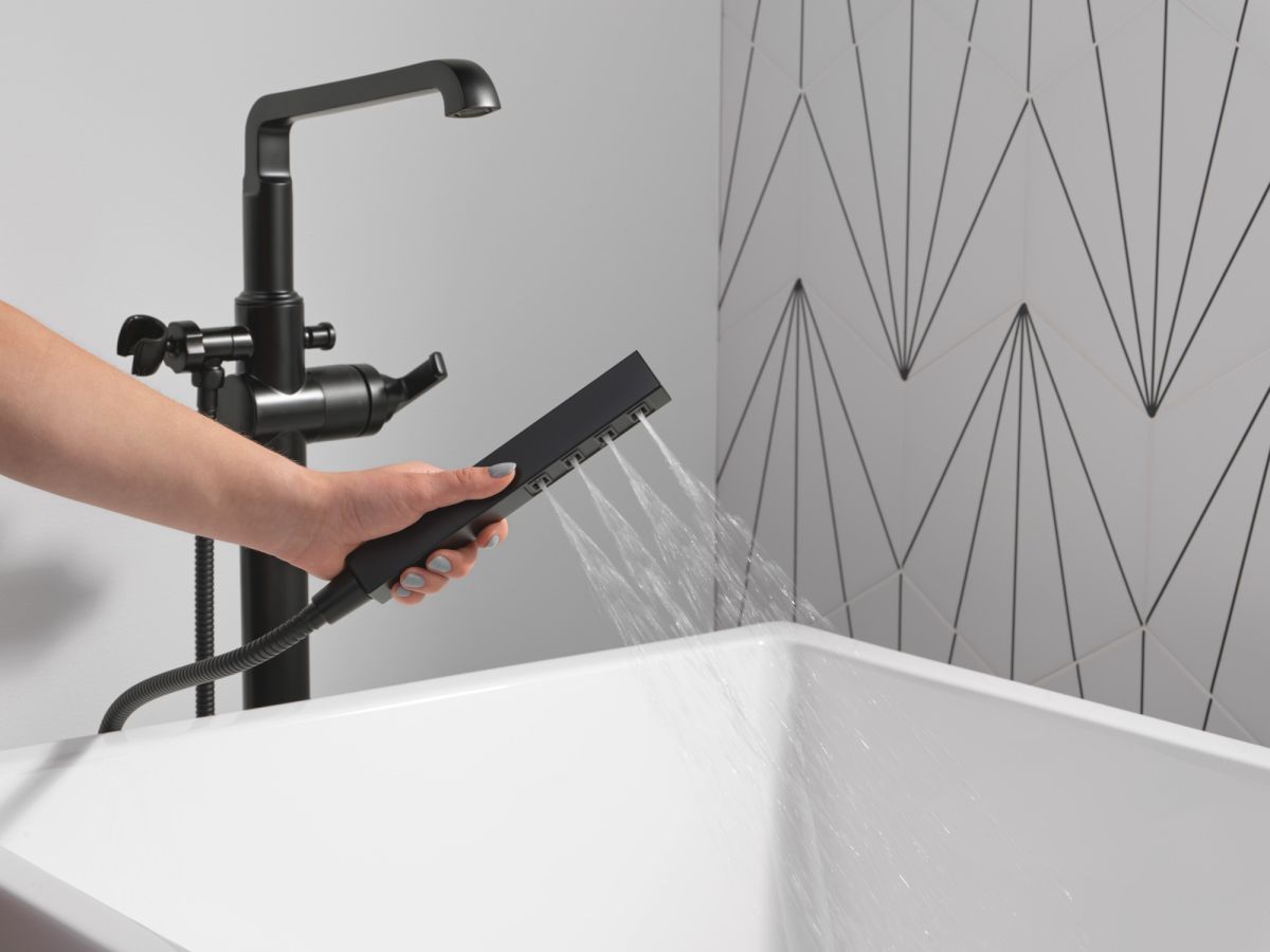 DELTA Tetra Floor Mount Tub Filler Trim — Matte Black