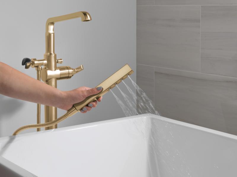 DELTA Tetra Floor Mount Tub Filler Trim — Lumicoat® Champagne Bronze