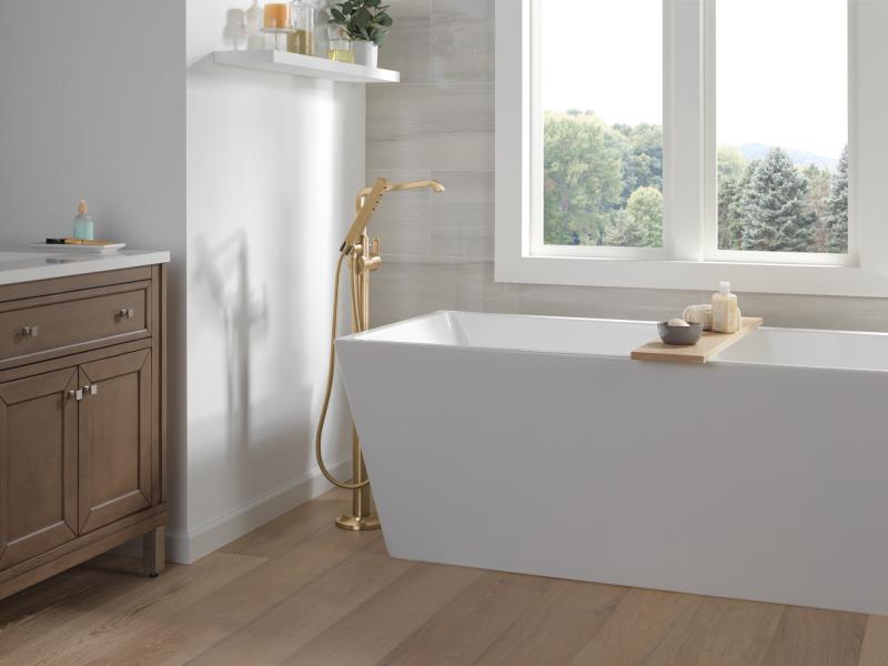 DELTA Tetra Floor Mount Tub Filler Trim — Lumicoat® Champagne Bronze