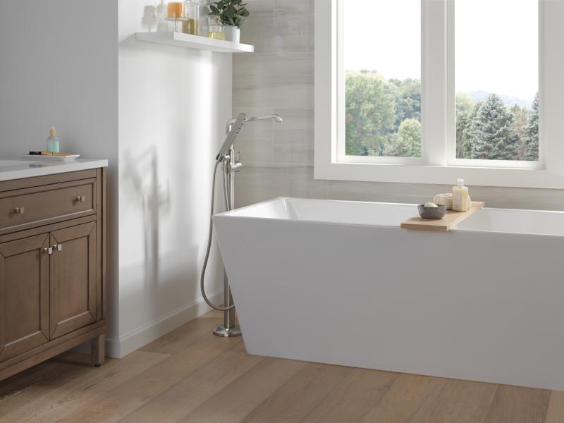 DELTA Tetra Floor Mount Tub Filler Trim — Lumicoat® Stainless