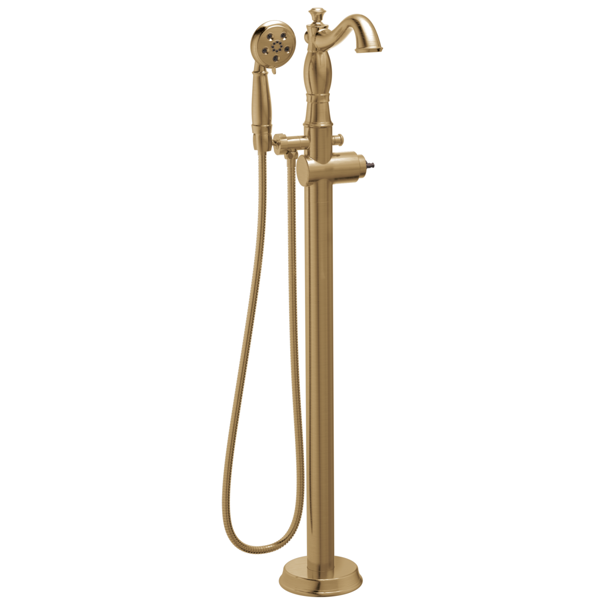 DELTA Cassidy Single Handle Floor Mount Tub Filler Trim with Hand Shower - Less Handle — Champagne Bronze