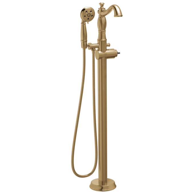 DELTA Cassidy Single Handle Floor Mount Tub Filler Trim with Hand Shower - Less Handle — Champagne Bronze