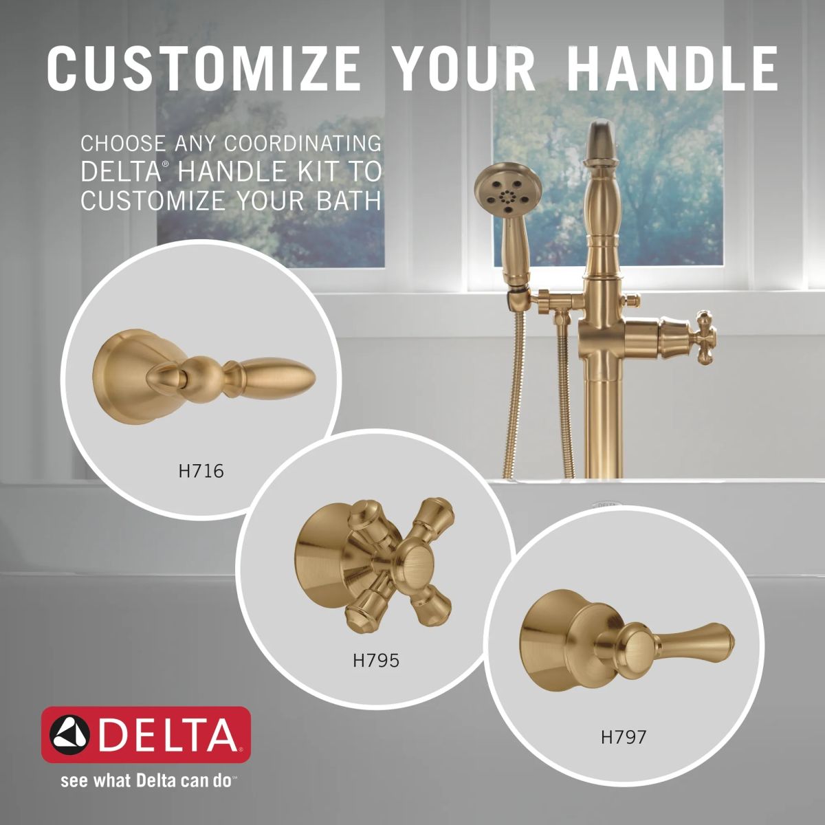 DELTA Cassidy Single Handle Floor Mount Tub Filler Trim with Hand Shower - Less Handle — Champagne Bronze