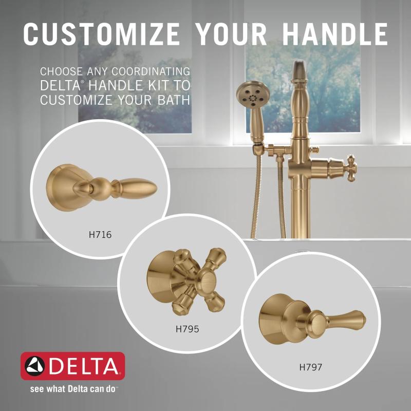 DELTA Cassidy Single Handle Floor Mount Tub Filler Trim with Hand Shower - Less Handle — Champagne Bronze