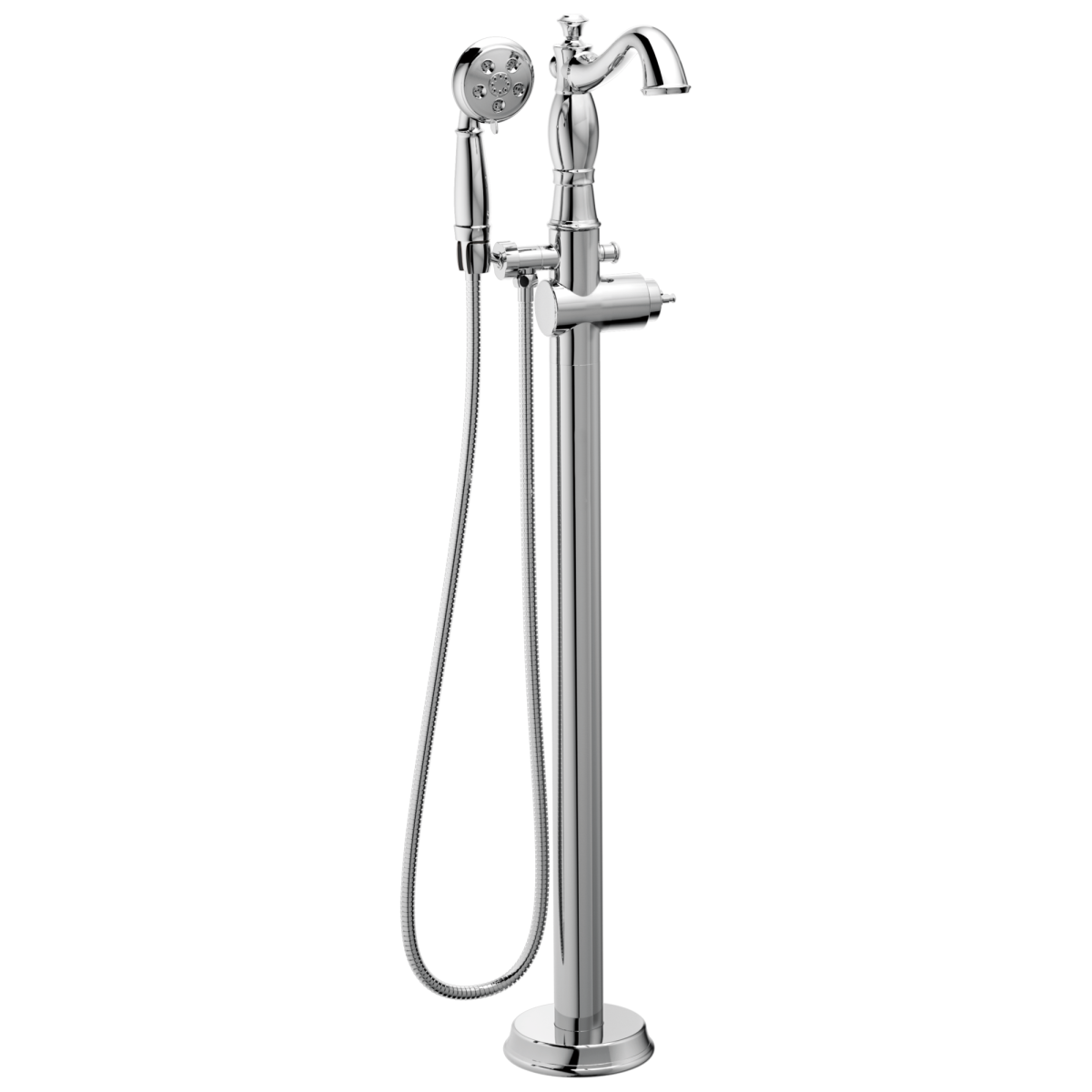 DELTA Cassidy Single Handle Floor Mount Tub Filler Trim with Hand Shower - Less Handle — Chrome