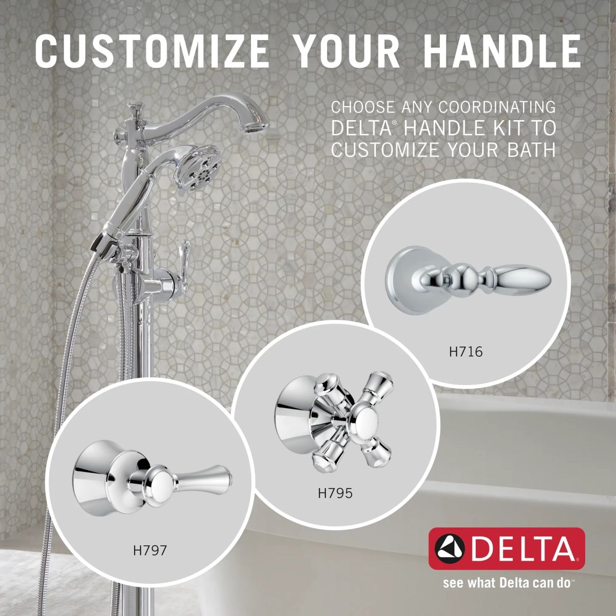 DELTA Cassidy Single Handle Floor Mount Tub Filler Trim with Hand Shower - Less Handle — Chrome