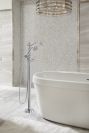 DELTA Cassidy Single Handle Floor Mount Tub Filler Trim with Hand Shower - Less Handle — Chrome