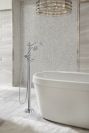 DELTA Cassidy Single Handle Floor Mount Tub Filler Trim with Hand Shower - Less Handle — Chrome