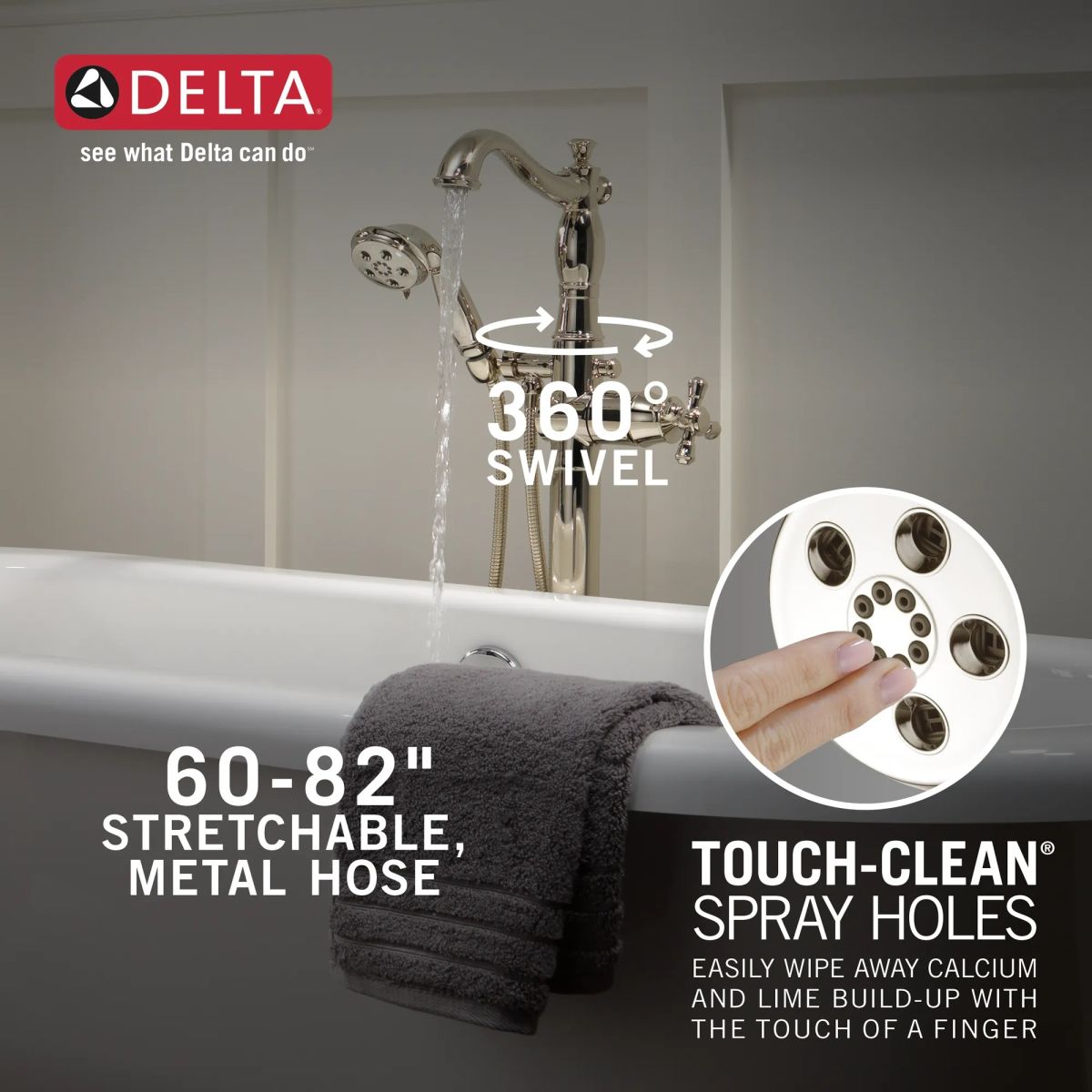 DELTA Cassidy Single Handle Floor Mount Tub Filler Trim with Hand Shower - Less Handle — Polished Nickel