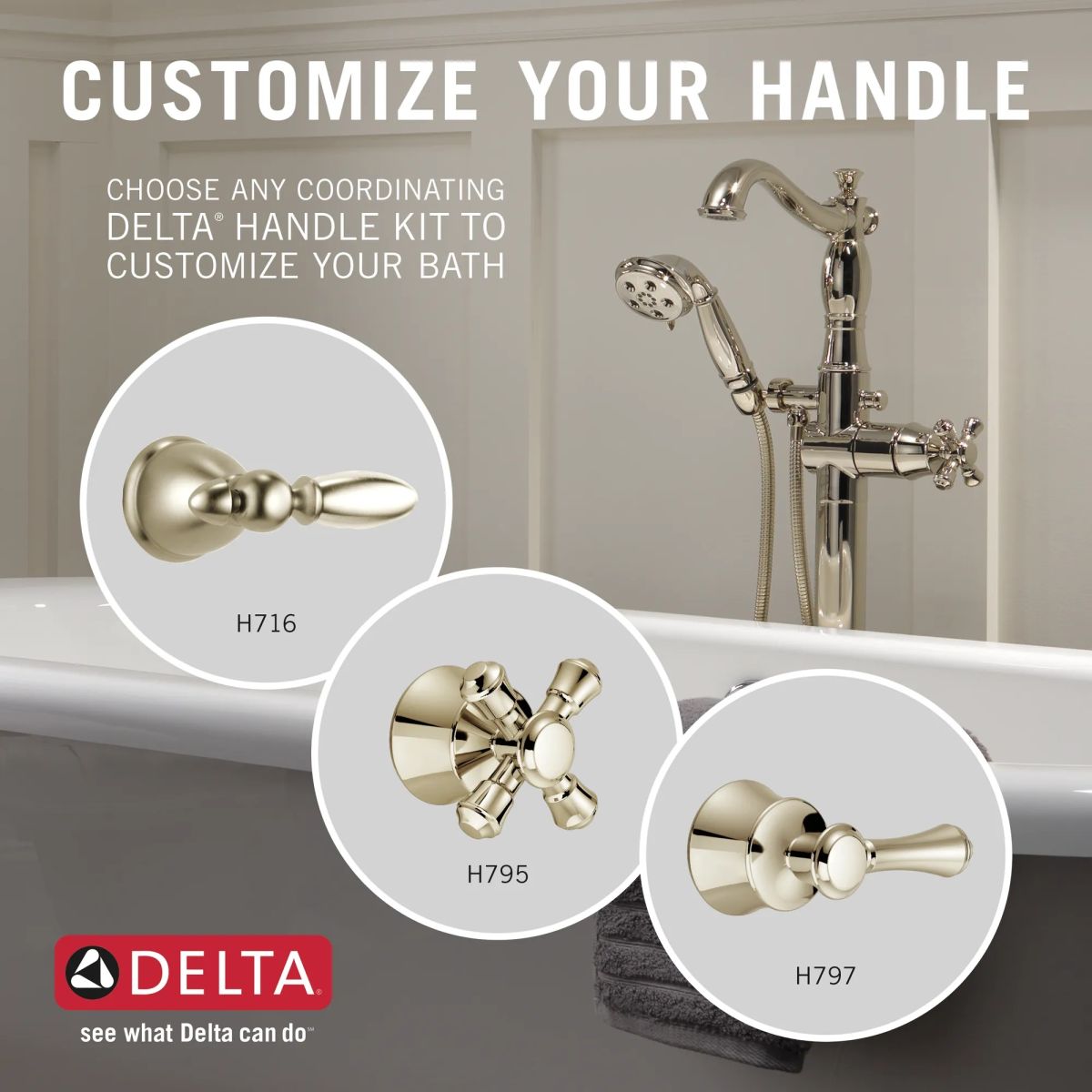 DELTA Cassidy Single Handle Floor Mount Tub Filler Trim with Hand Shower - Less Handle — Polished Nickel