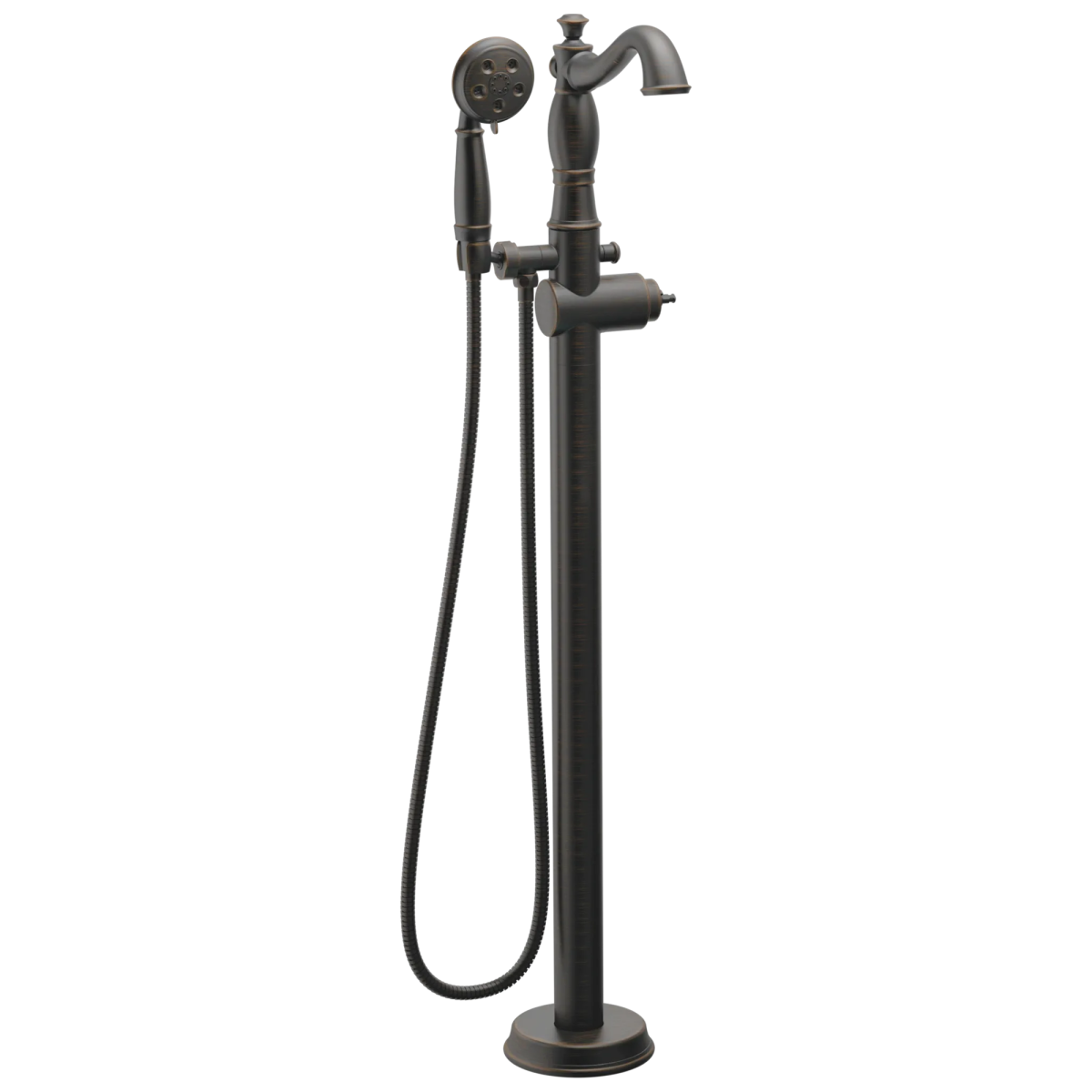 DELTA Cassidy Single Handle Floor Mount Tub Filler Trim with Hand Shower - Less Handle — Venetian Bronze