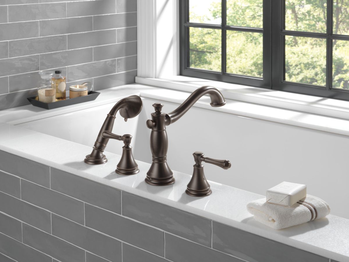 DELTA Cassidy Roman Tub with Hand Shower Trim - Less Handles — Venetian Bronze