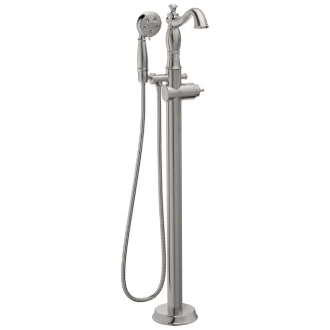 DELTA Cassidy Single Handle Floor Mount Tub Filler Trim with Hand Shower - Less Handle — Stainless