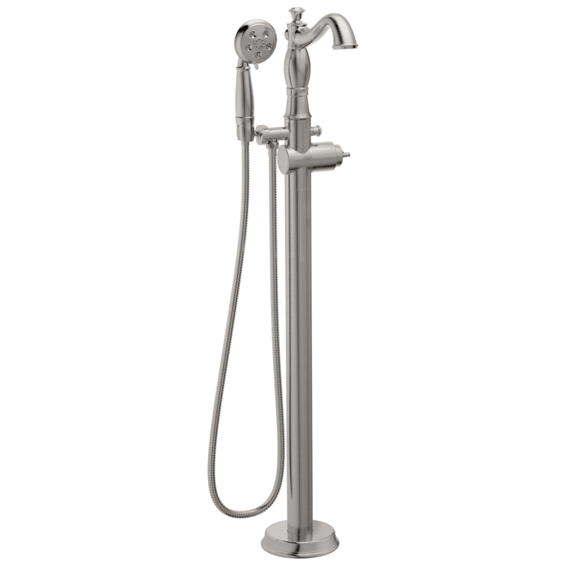 DELTA Cassidy Single Handle Floor Mount Tub Filler Trim with Hand Shower - Less Handle — Stainless