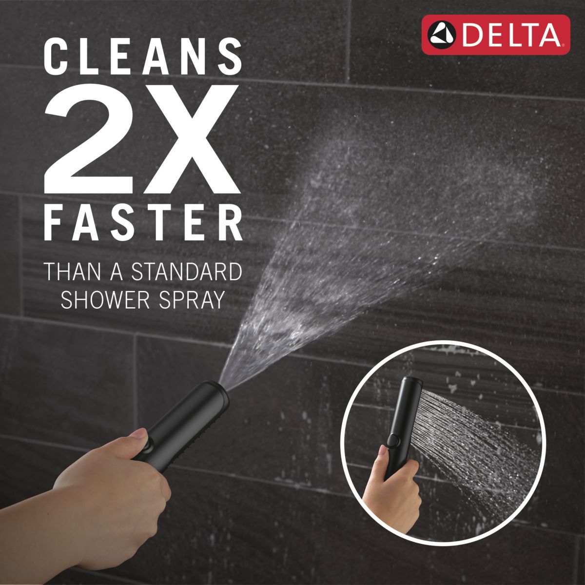 DELTA Bonacci Two Handle Wall Mount Tub Filler Trim with Hand Shower — Matte Black