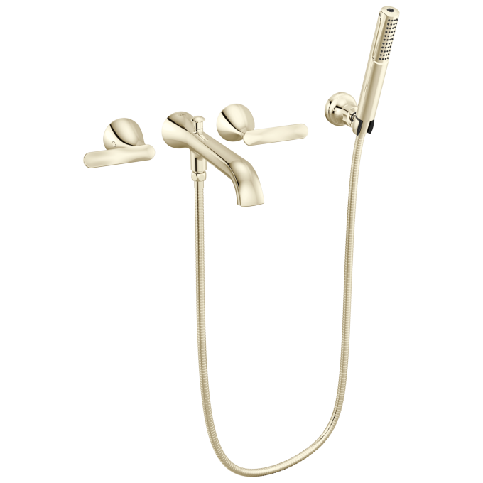 DELTA Bonacci Two Handle Wall Mount Tub Filler Trim with Hand Shower — Lumicoat® Polished Nickel